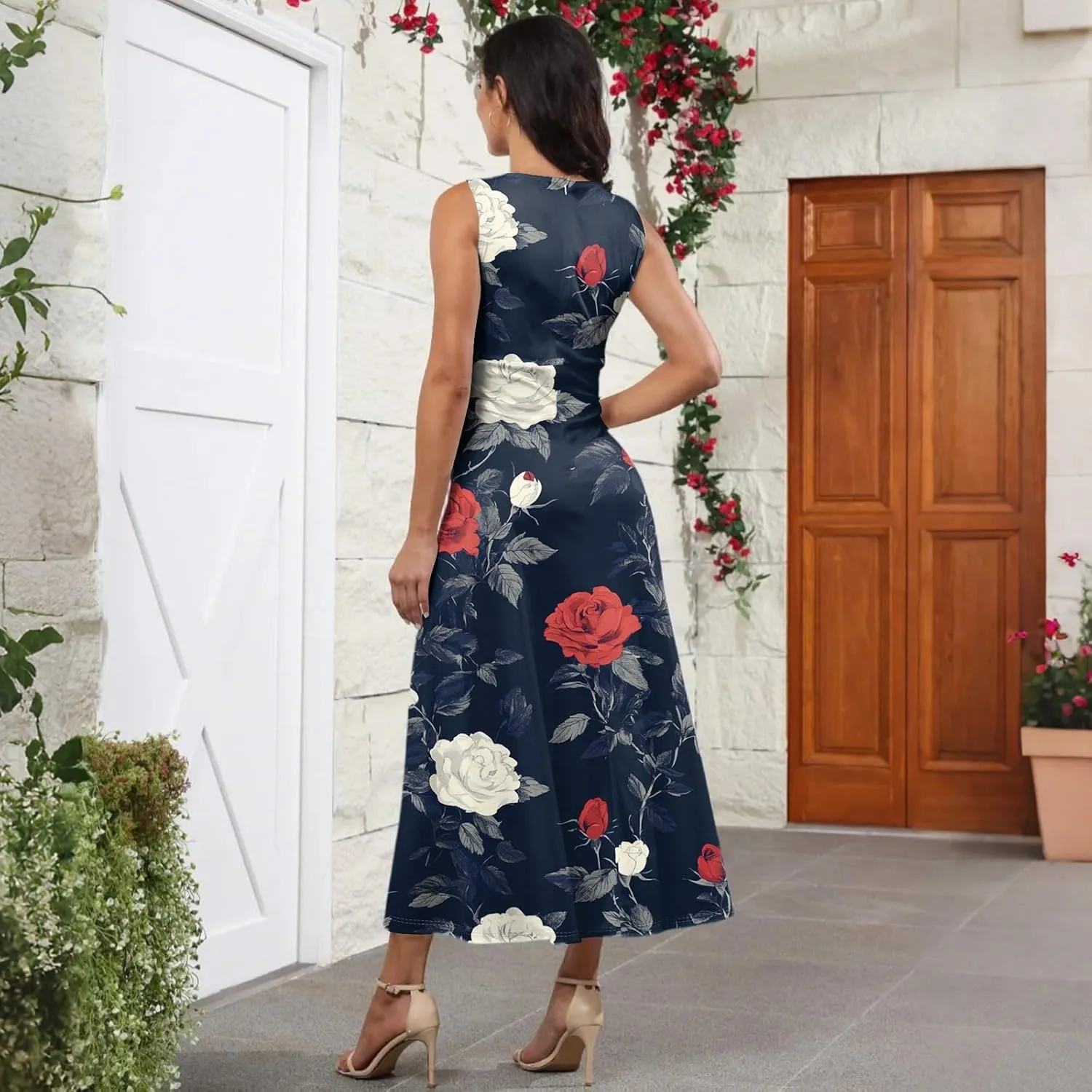 Spring Womens Dresses, Beach 2025 Vacation V-Neck Floral Bohemian Long Sundress