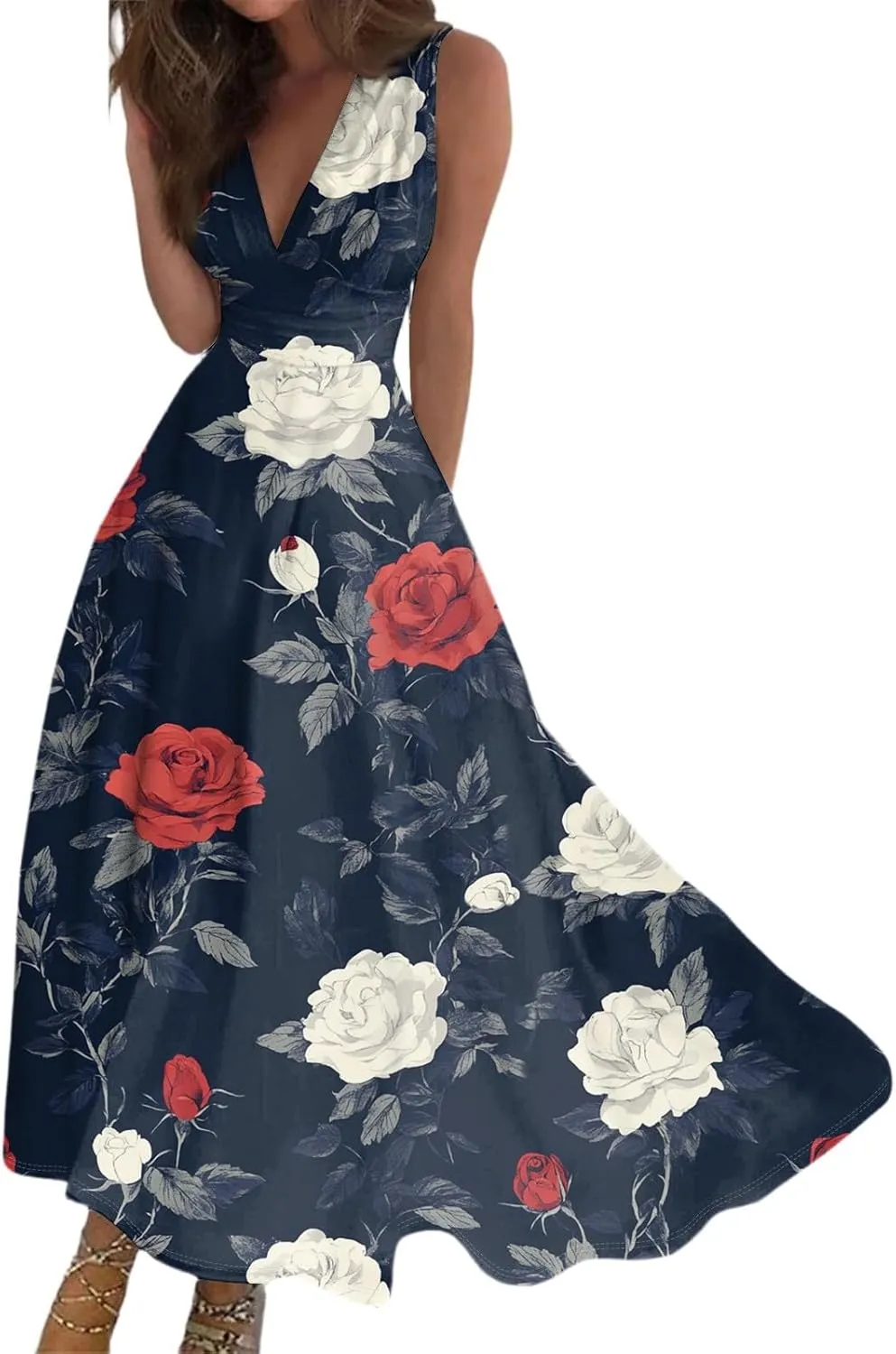 Spring Womens Dresses, Beach 2025 Vacation V-Neck Floral Bohemian Long Sundress