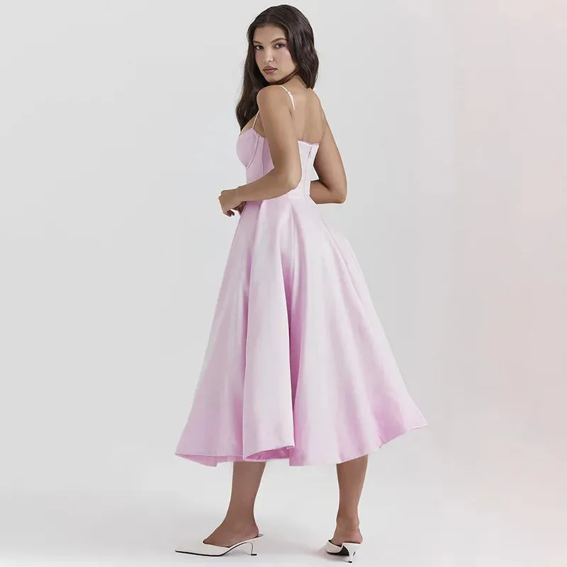 Strapless A-line Long Spaghetti Strap Spring Summer Backless Sexy Midi Dress