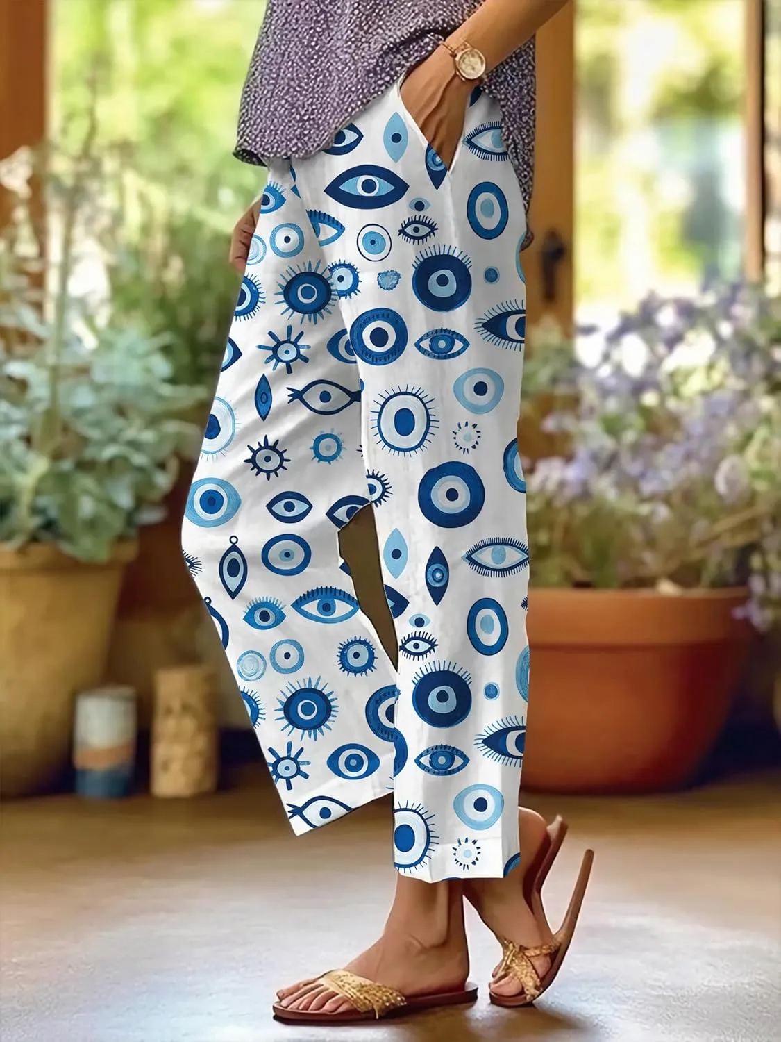 Trendy Pants for Women 2025 Plus Size Lightweight Elastic Waist Breathable Casual Beach Trousers with Pocket