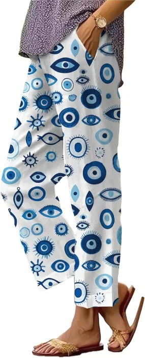 Trendy Pants for Women 2025 Plus Size Lightweight Elastic Waist Breathable Casual Beach Trousers with Pocket