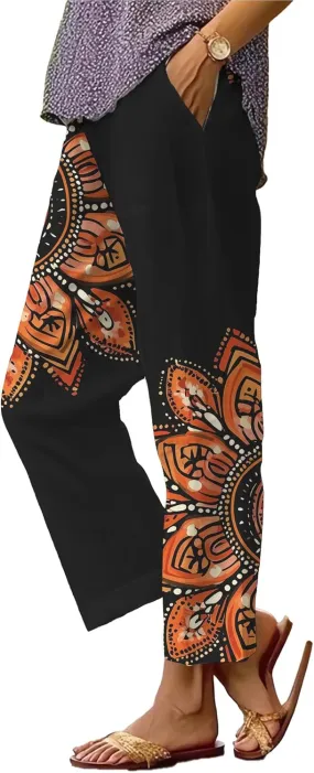 Trendy Pants for Women 2025 Yoga Pants Lightweight Elastic Waist Breathable Casual Beach Trousers with Pocket