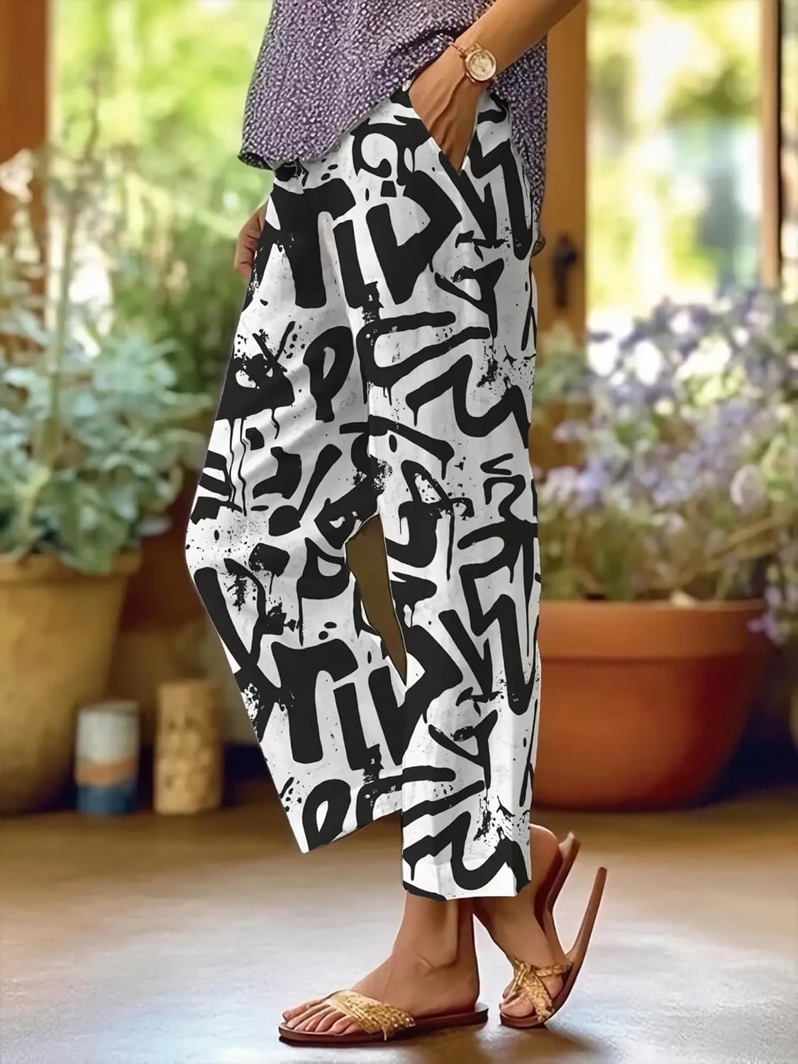 Trendy Pants for Women 2025 Yoga Pants Lightweight Elastic Waist Breathable Casual Beach Trousers with Pocket