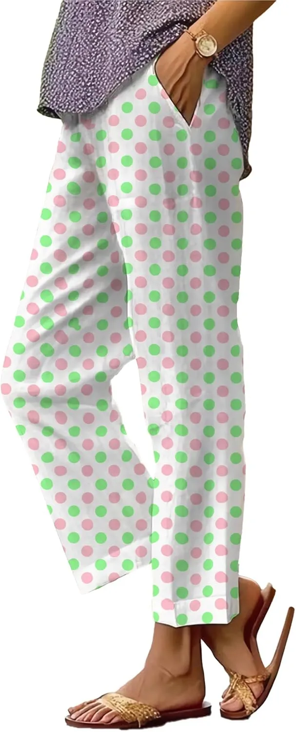 Trendy Pants for Women 2025 Yoga Pants Lightweight Elastic Waist Breathable Casual Beach Trousers with Pocket