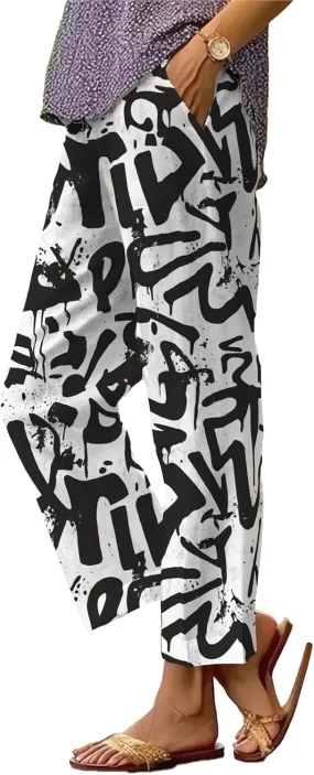 Trendy Pants for Women 2025 Yoga Pants Lightweight Elastic Waist Breathable Casual Beach Trousers with Pocket