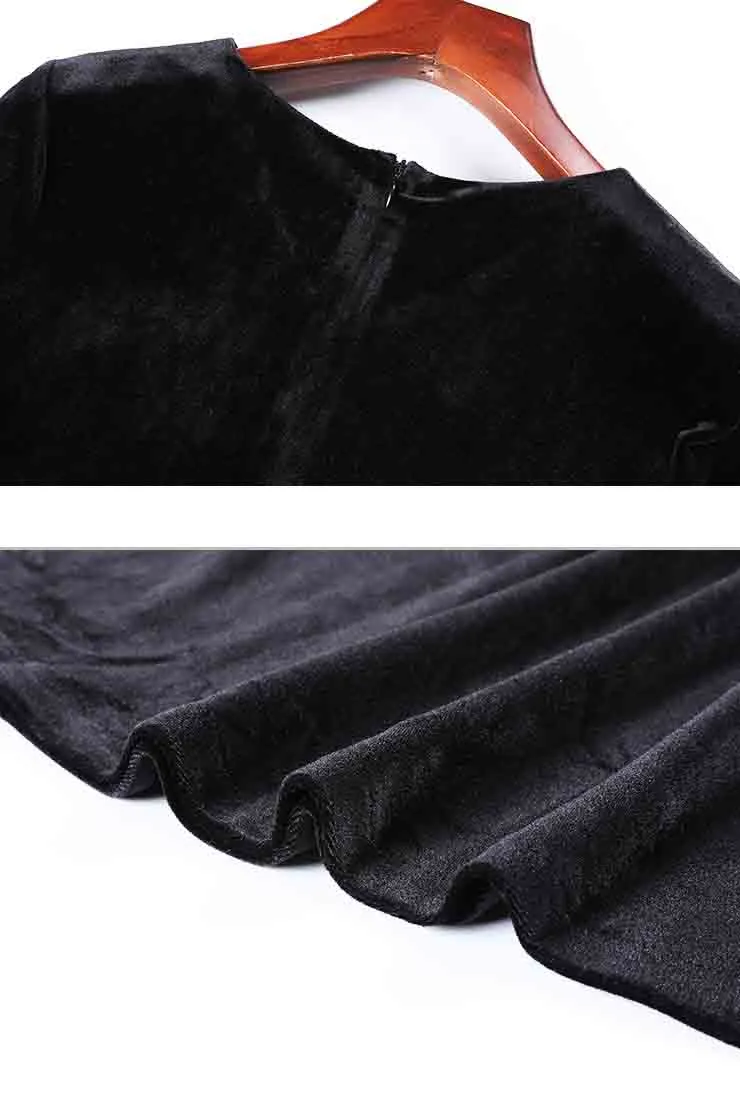 V-neck High Waist A-line Velvet Midi Dress
