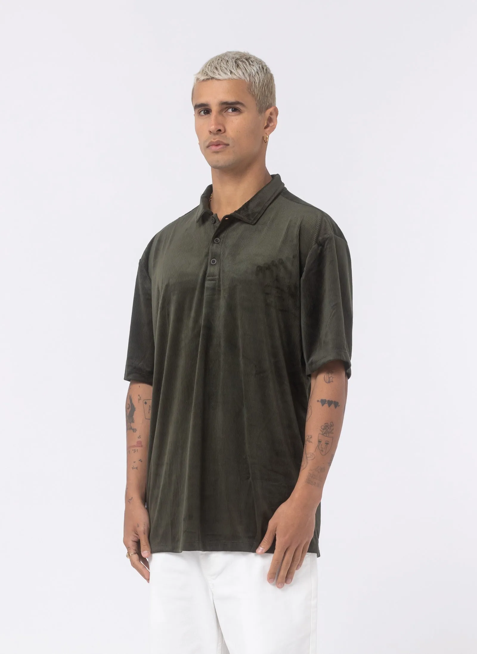 Velour Cord Polo Forest