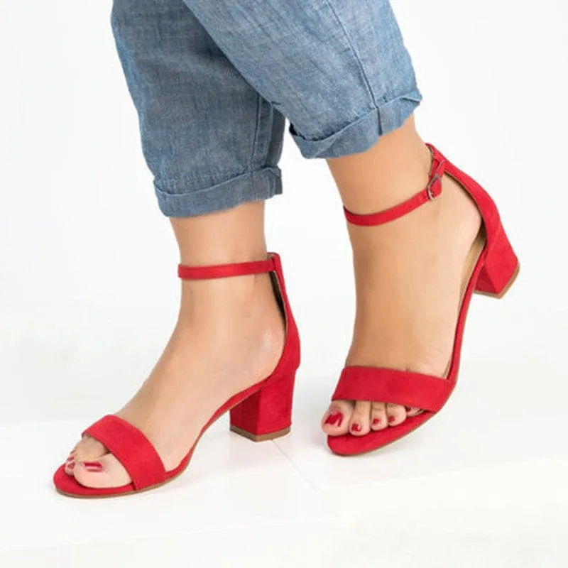 Wide-Fit Chunky Heeled Buckle Strap Sandals