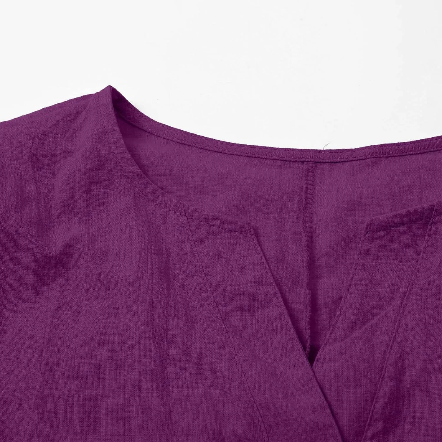 Women Cotton Linen T-Shirt Henley Shirts Casual V Neck Short Sleeve Summer Loose Tops Lightweight Breathable Tees