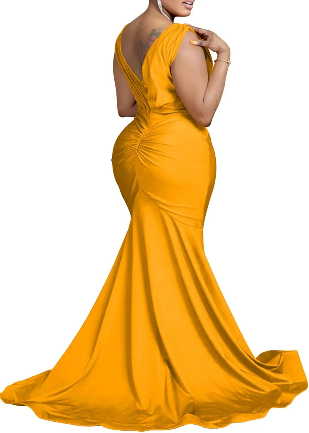 Women Sexy V Neck Wedding Guest Maxi Dress Sleeveless Flowy Ruffle Hem Bodycon Formal Evening Party Cocktail Gowns