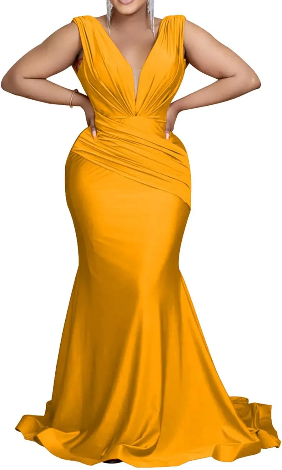 Women Sexy V Neck Wedding Guest Maxi Dress Sleeveless Flowy Ruffle Hem Bodycon Formal Evening Party Cocktail Gowns