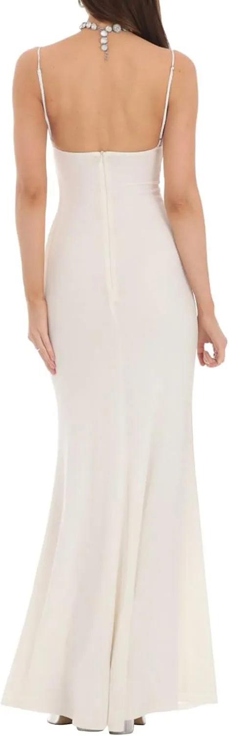 Women Spaghetti Strap Long Dress Casual Backless Lace Patchwork Bodycon Maxi Dress Elegant Party Evening Dress