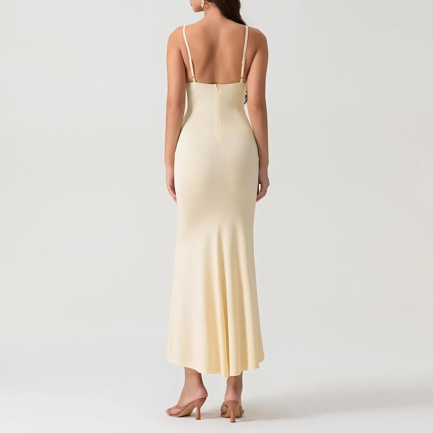 Women Spaghetti Strap Long Dress Casual Backless Lace Patchwork Bodycon Maxi Dress Elegant Party Evening Dress