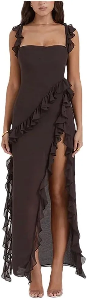 Women Summer Sexy Pleated Elegant Long Skirt Backless Red Party Dress