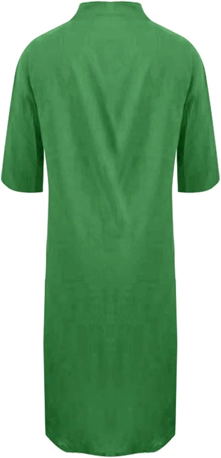 Womens Button Down Rolled-Up Sleeve Long Cotton Linen Blouse Maxi Dress Loose Casual Shirt Swimsuit Cover Up Dresses