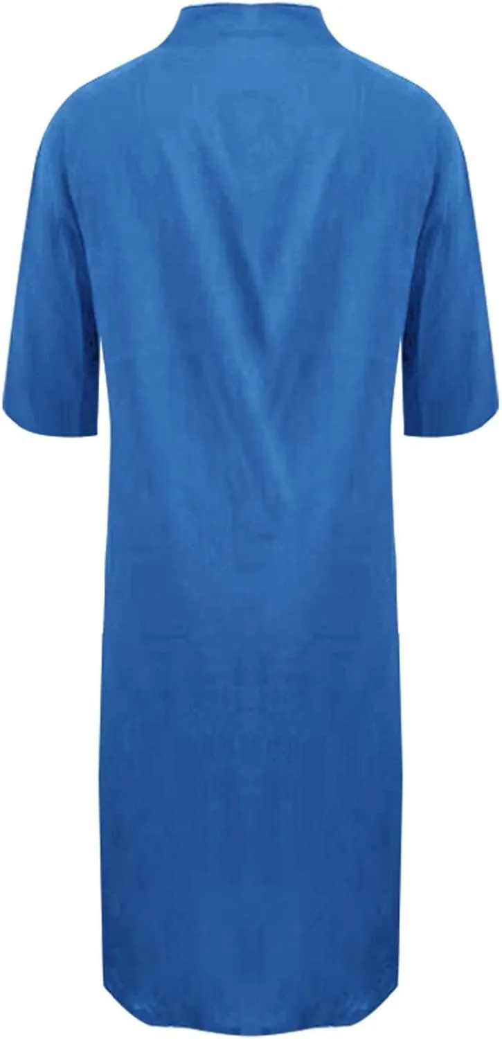 Womens Button Down Rolled-Up Sleeve Long Cotton Linen Blouse Maxi Dress Loose Casual Shirt Swimsuit Cover Up Dresses