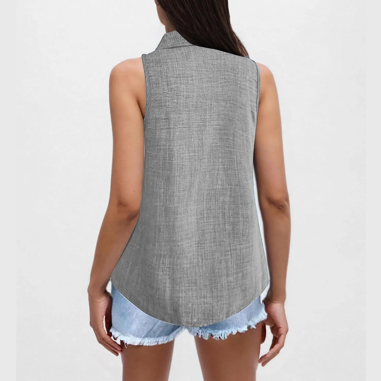 Women's Button-Front Sleeveless Blouse - Lightweight Linen Summer Top, Relaxed Fit & Breathable Design