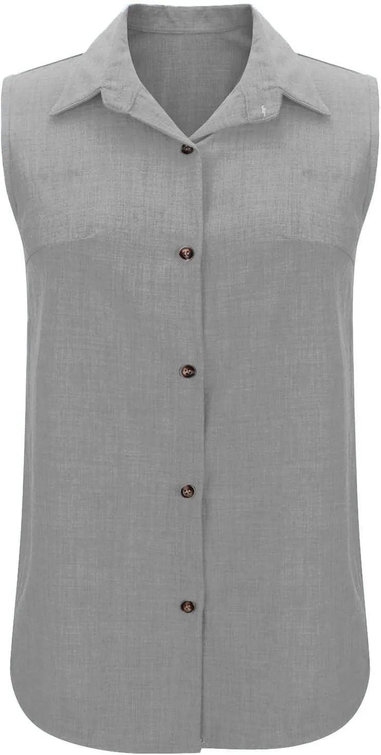 Women's Button-Front Sleeveless Blouse - Lightweight Linen Summer Top, Relaxed Fit & Breathable Design