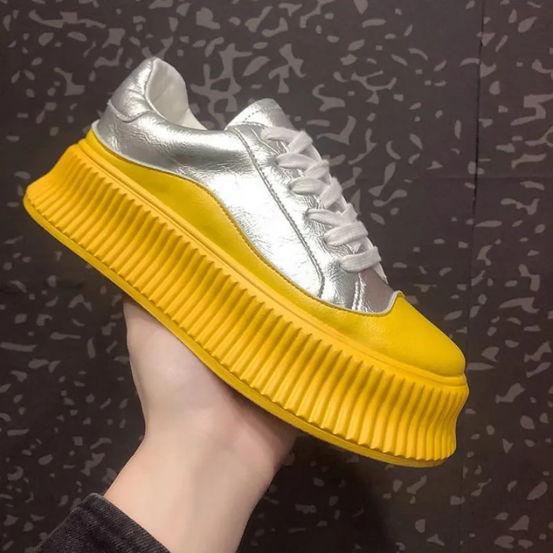 Women's Casual Leather Platform Sneakers