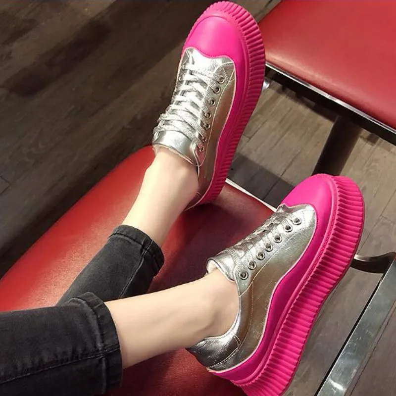 Women's Casual Leather Platform Sneakers