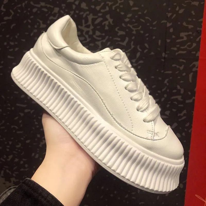 Women's Casual Leather Platform Sneakers