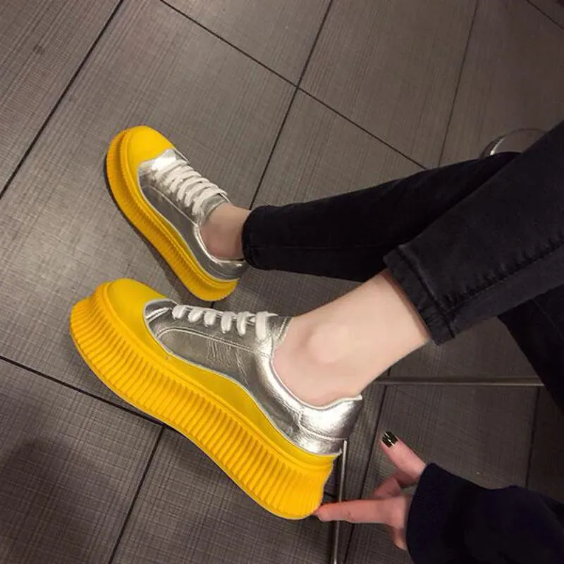 Women's Casual Leather Platform Sneakers