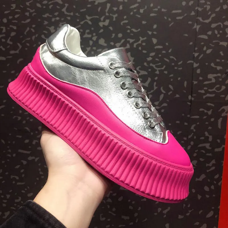 Women's Casual Leather Platform Sneakers
