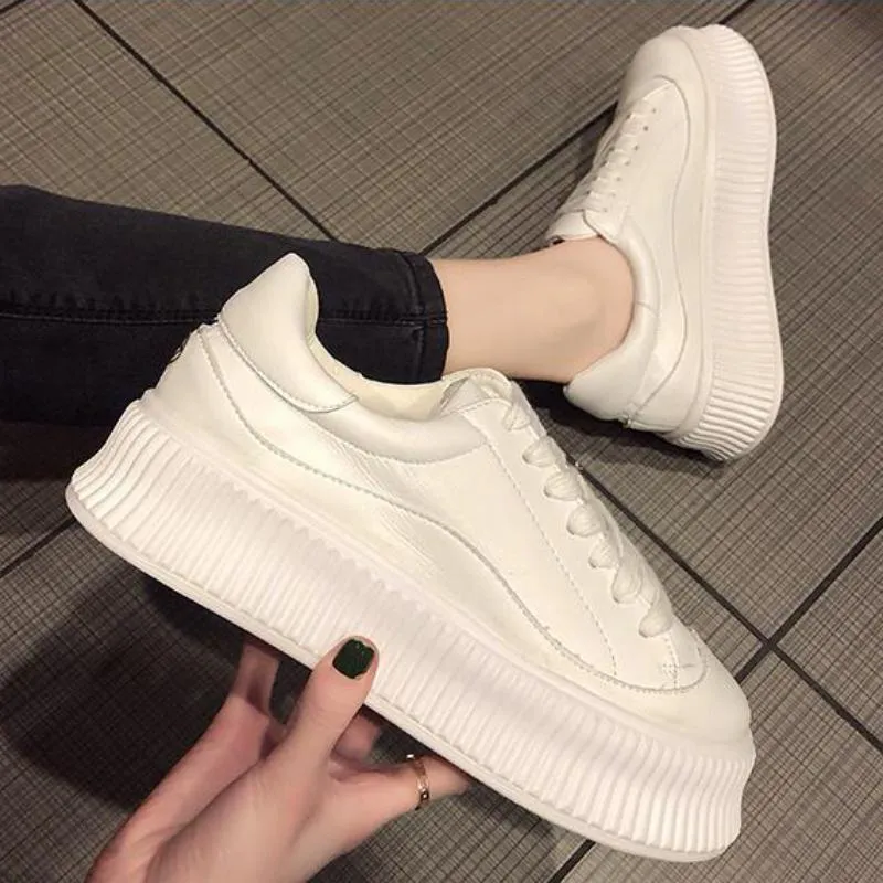 Women's Casual Leather Platform Sneakers