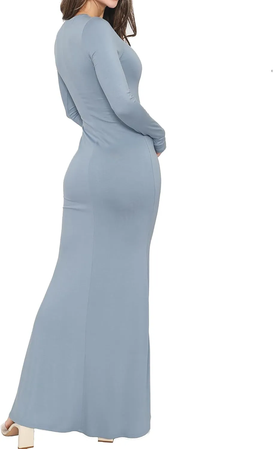 Womens Crew Neck Long Sleeve Maxi Dress Elegant Bodycon Mermaid Long Dress
