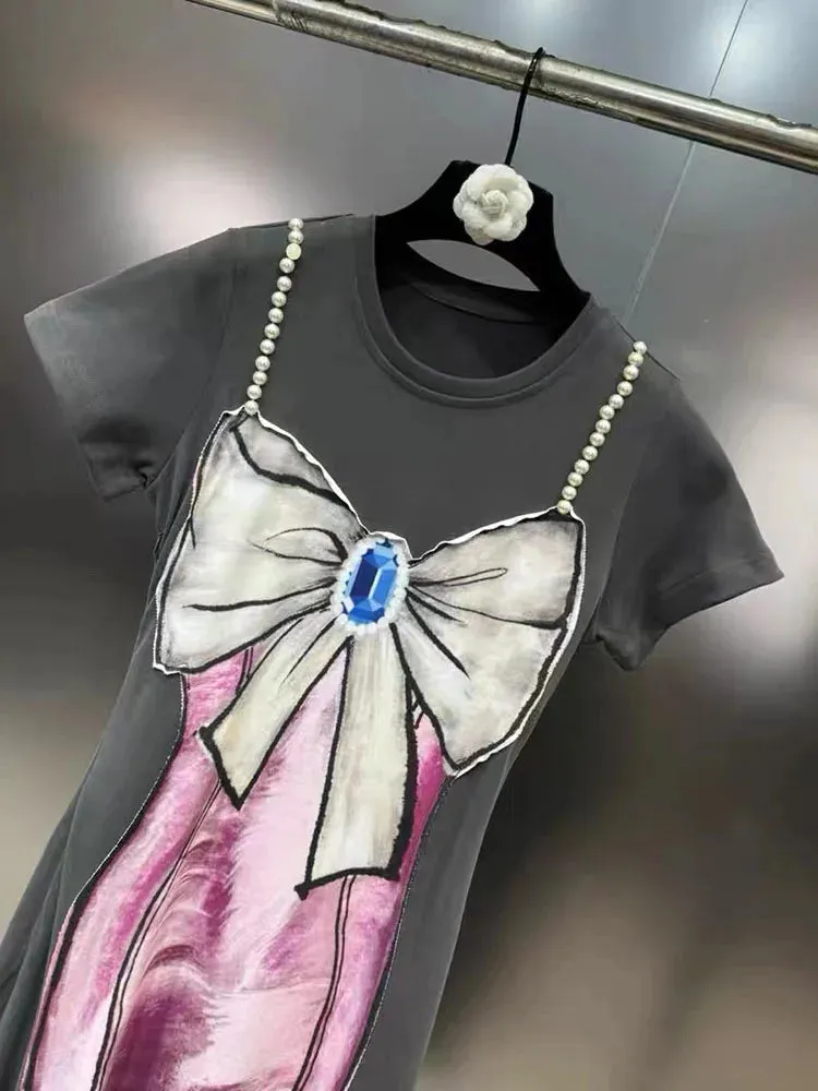 Women's Elegant Pearl Bow Maxi Split Dress
