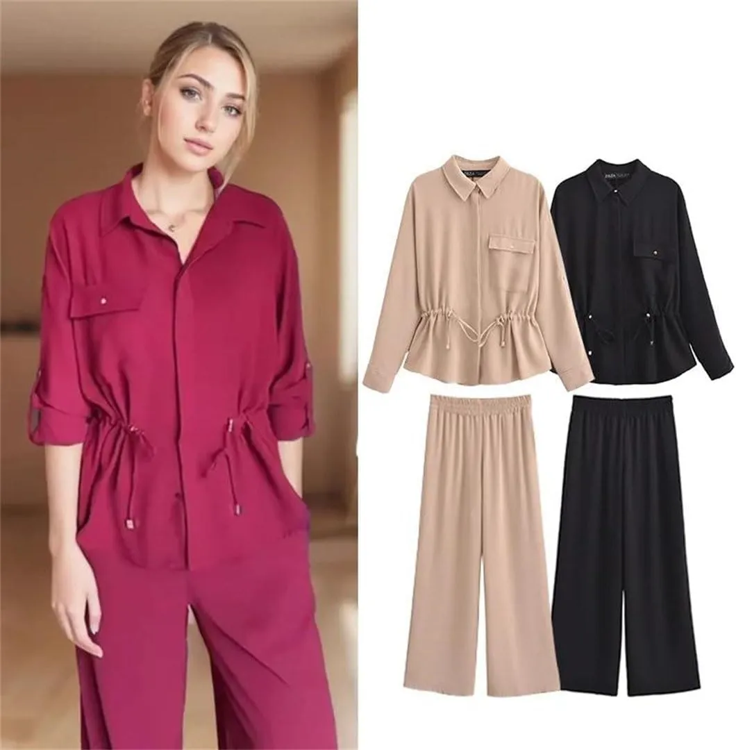 Women's Pants 2-Piece Set Chic Loose Elegant Elastic Waist Pants Holiday Sets