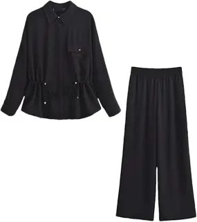 Women's Pants 2-Piece Set Chic Loose Elegant Elastic Waist Pants Holiday Sets