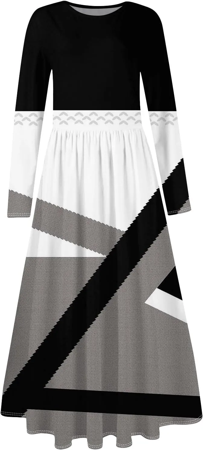 Womens Spring Dresses 2025 V Neck Long Sleeve Midi Modest Boho Vacation Work Swing Office Dress