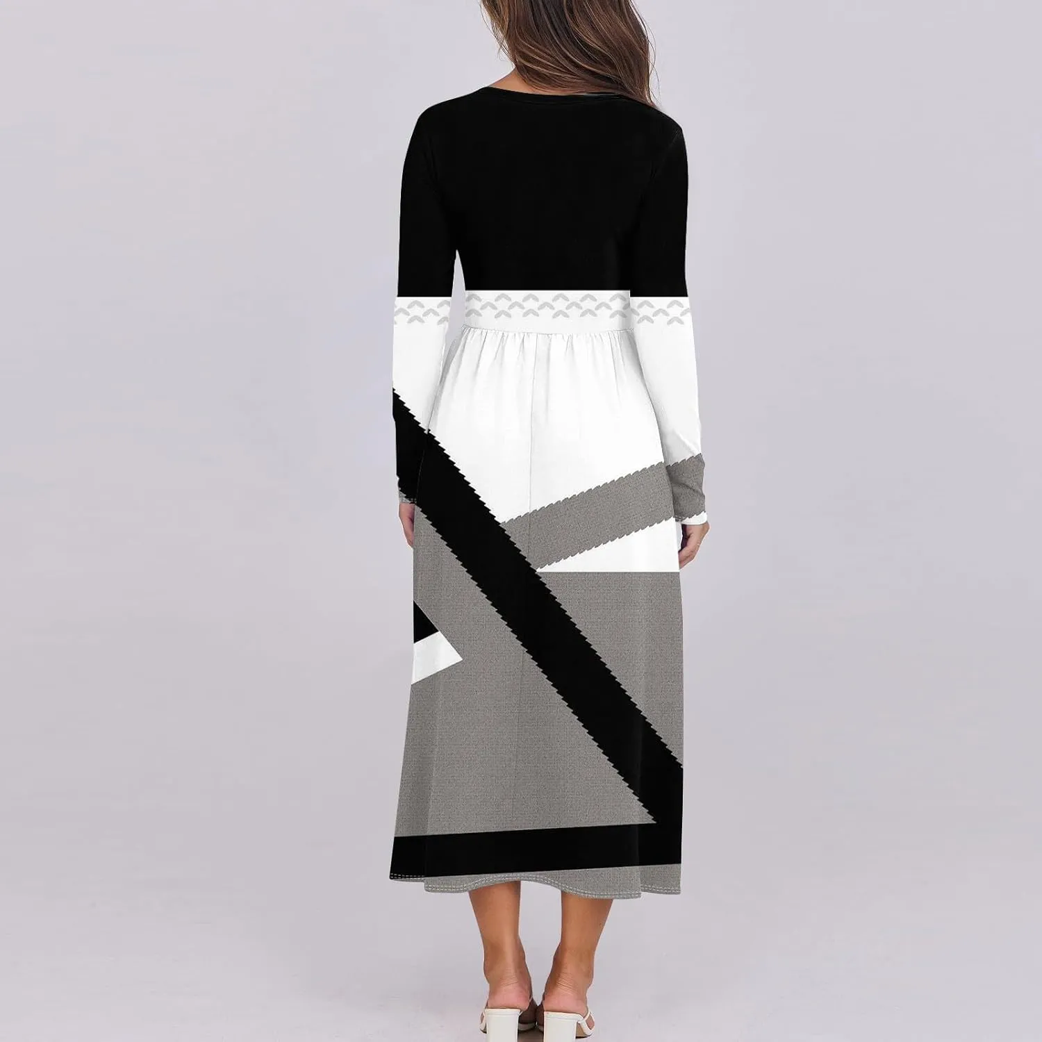 Womens Spring Dresses 2025 V Neck Long Sleeve Midi Modest Boho Vacation Work Swing Office Dress