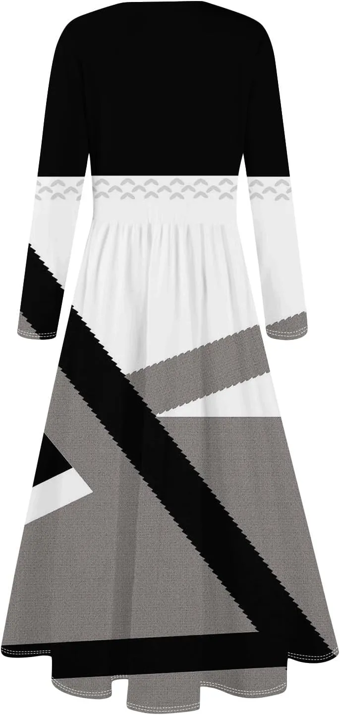 Womens Spring Dresses 2025 V Neck Long Sleeve Midi Modest Boho Vacation Work Swing Office Dress