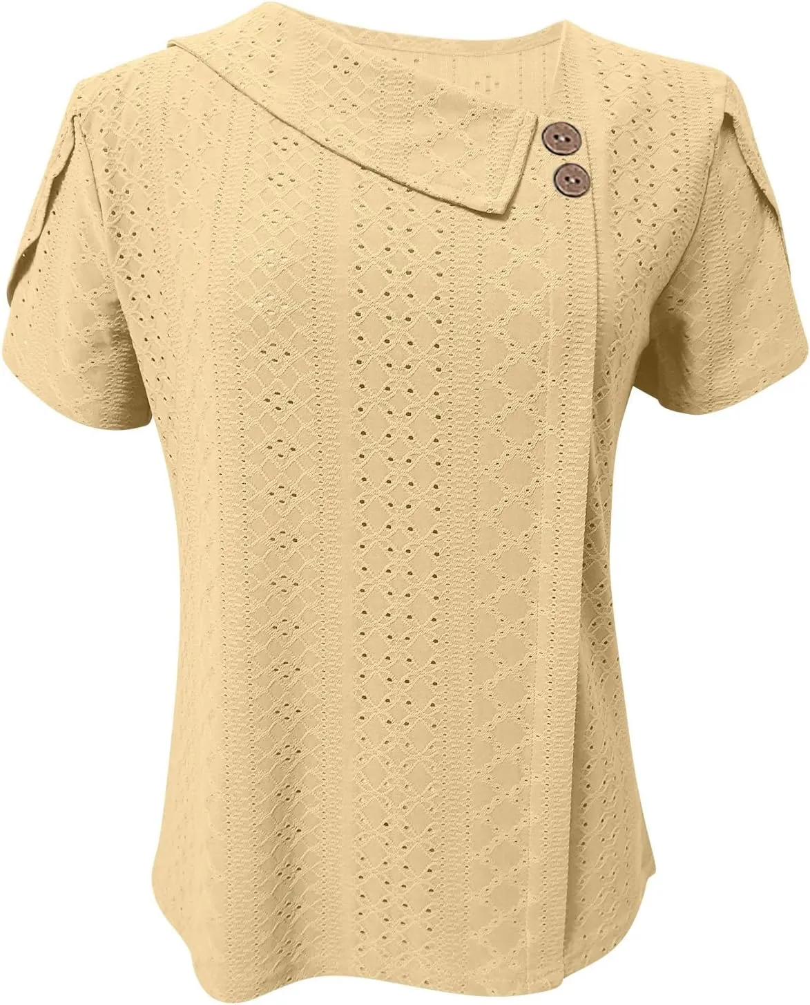 Womens T Shirts Casual Slanted Button Hollow Puff Sleeve Tunic Tops Summer Breathable Travel Vacation Streetwear 2025