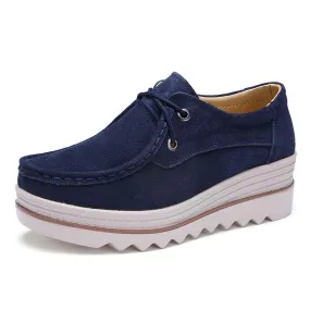 Women's thick platform slip on loafers shoes font-lace comfy walking