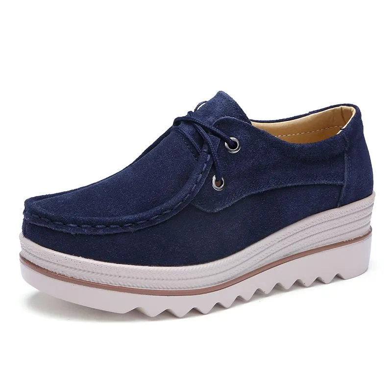 Women's thick platform slip on loafers shoes font-lace comfy walking