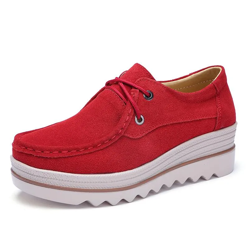 Women's thick platform slip on loafers shoes font-lace comfy walking