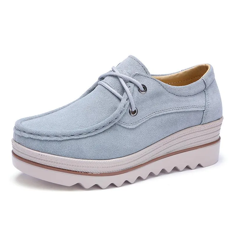 Women's thick platform slip on loafers shoes font-lace comfy walking