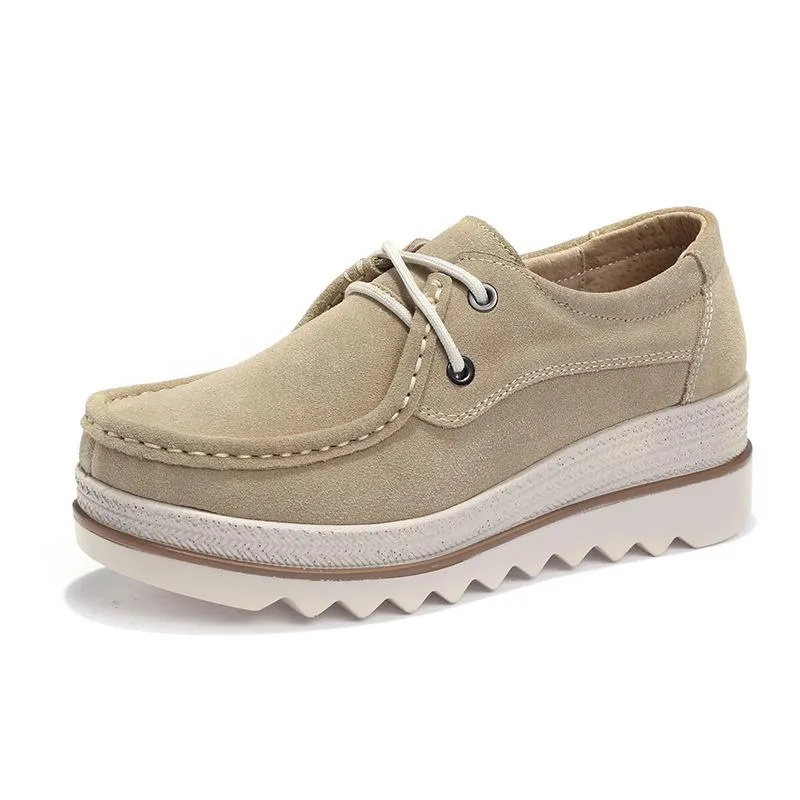 Women's thick platform slip on loafers shoes font-lace comfy walking