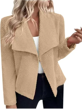 Womens Waffle Suit Jacket Fashion Casual Long Sleeve Lapel Collar Blazes Cropped Jacket Petite Blazer Dressy