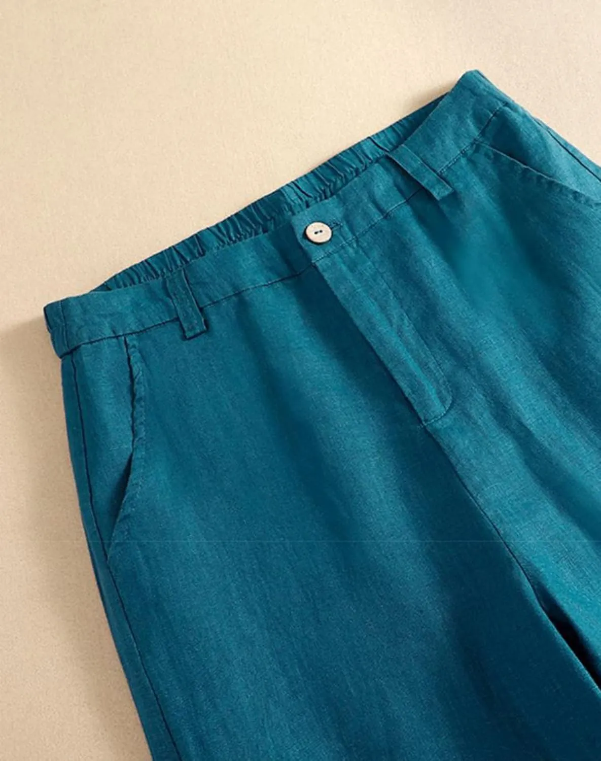 Women's Wide Leg Linen Palazzo Pants Elastic High Waist with Pocket for Work&Daily